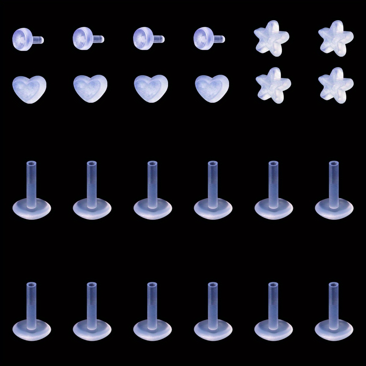 Image of 12pcs Star Heart Round Push In Lip Rings 16g Labret Lip Studs Acrylic Cartilage Earrings Piercing Jewelry 6/8/10/12mm