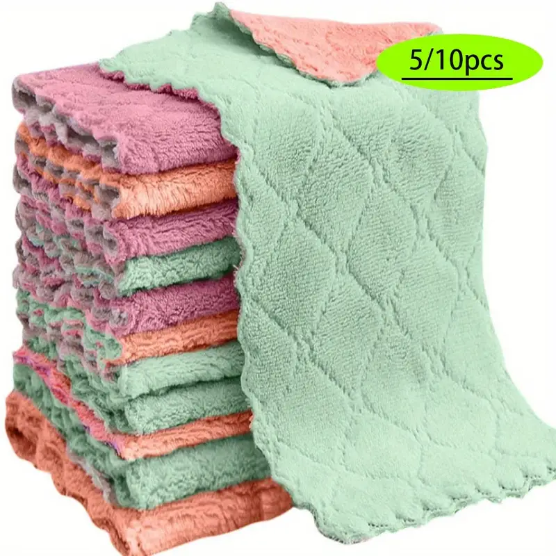 K&janet6am Dish Towels for Kitchen, 8 Pack Premium Coral Velvet Dish Cloths  for Washing Dishes, Super Absorbent Coral Fleece Cleaning Cloths, Nonstick