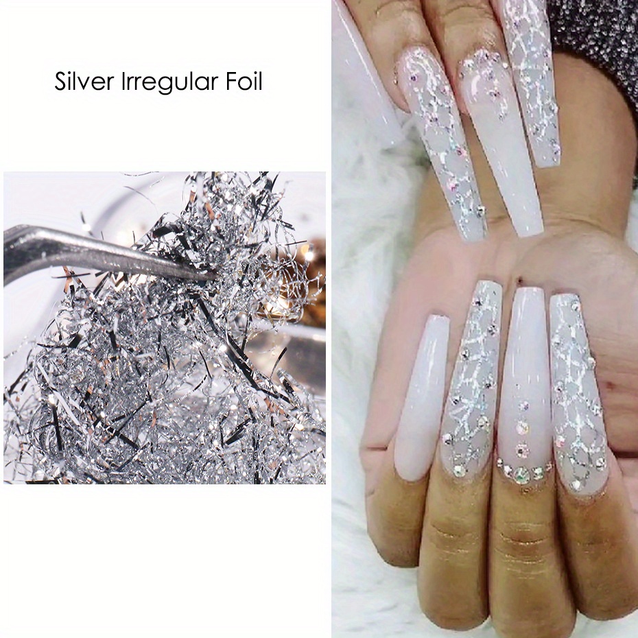 12 Grids Nail Art Foil Flakes Gold Silver, Sparkly Gold Silver Irre