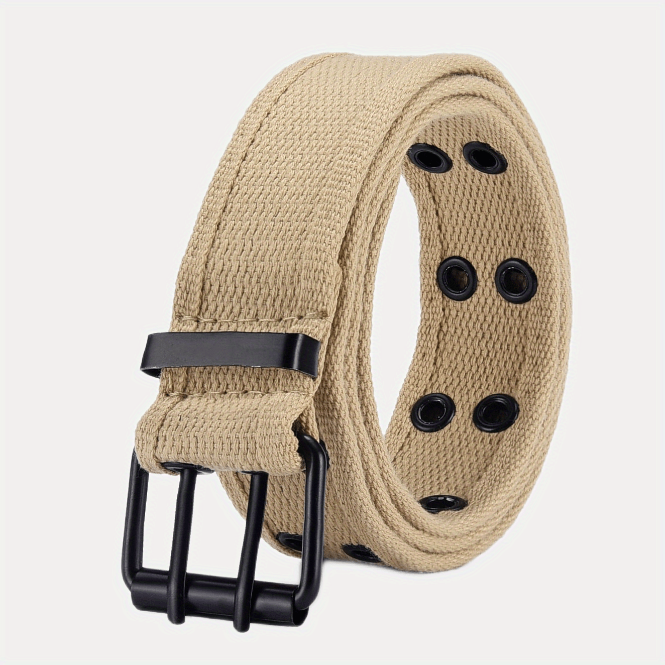 Men's Double Row Needle Buckle Canvas Belt Outdoor Sports Doubleeye