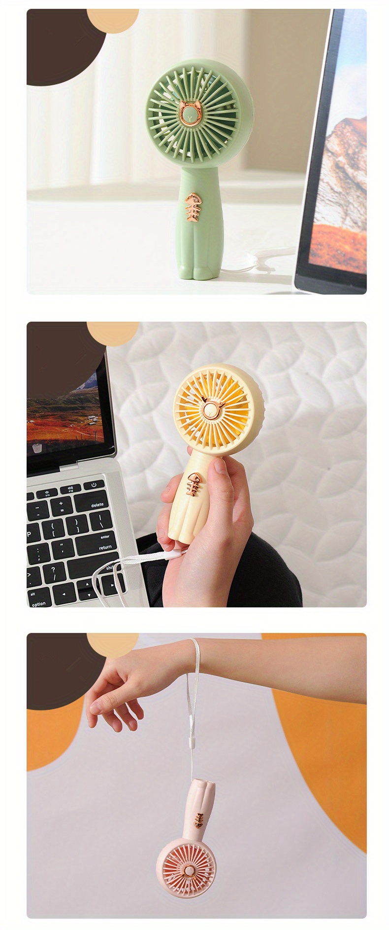 TOOP Cartoon Mini Handheld Fan with Light, ABS Material, USB Rechargeable 500mAh Lithium Battery, Portable Desktop Cute Fan for Summer Gift details 7