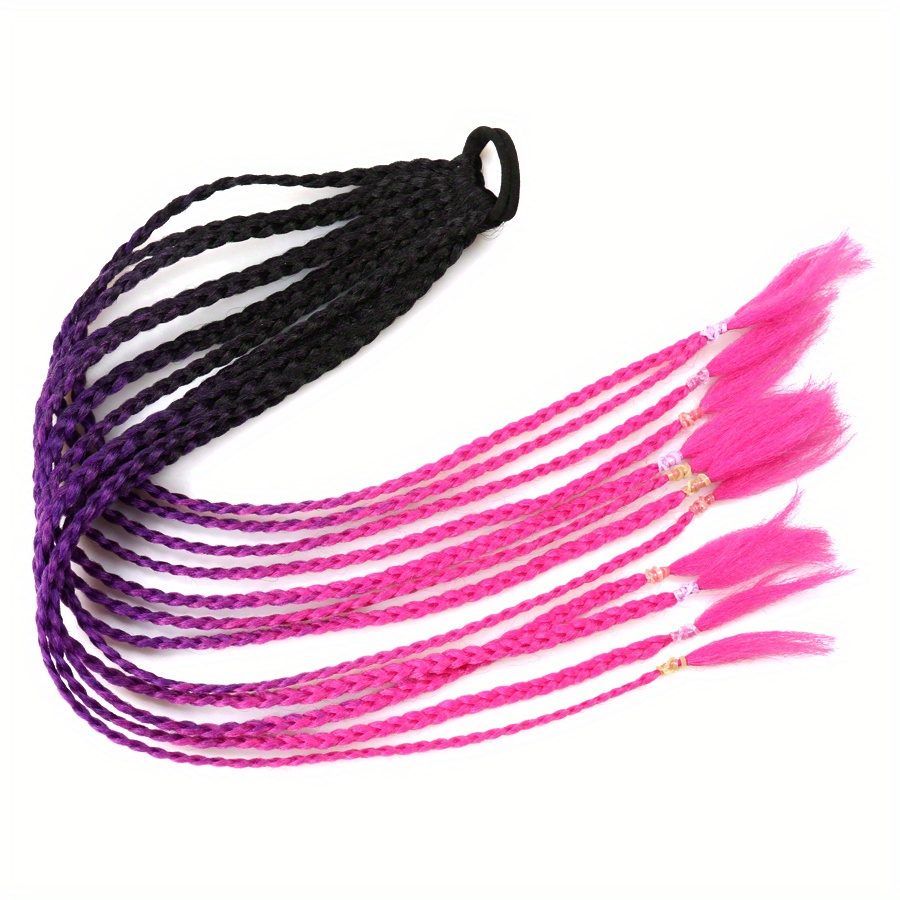12 Pack Long Braid Hair Extensions with Elastic Bands - Rainbow Braids