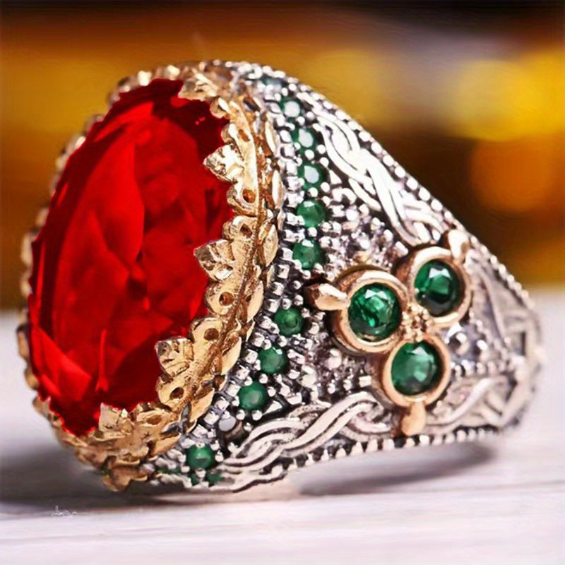 Men's Inlaid Jade Ring, Retro Design