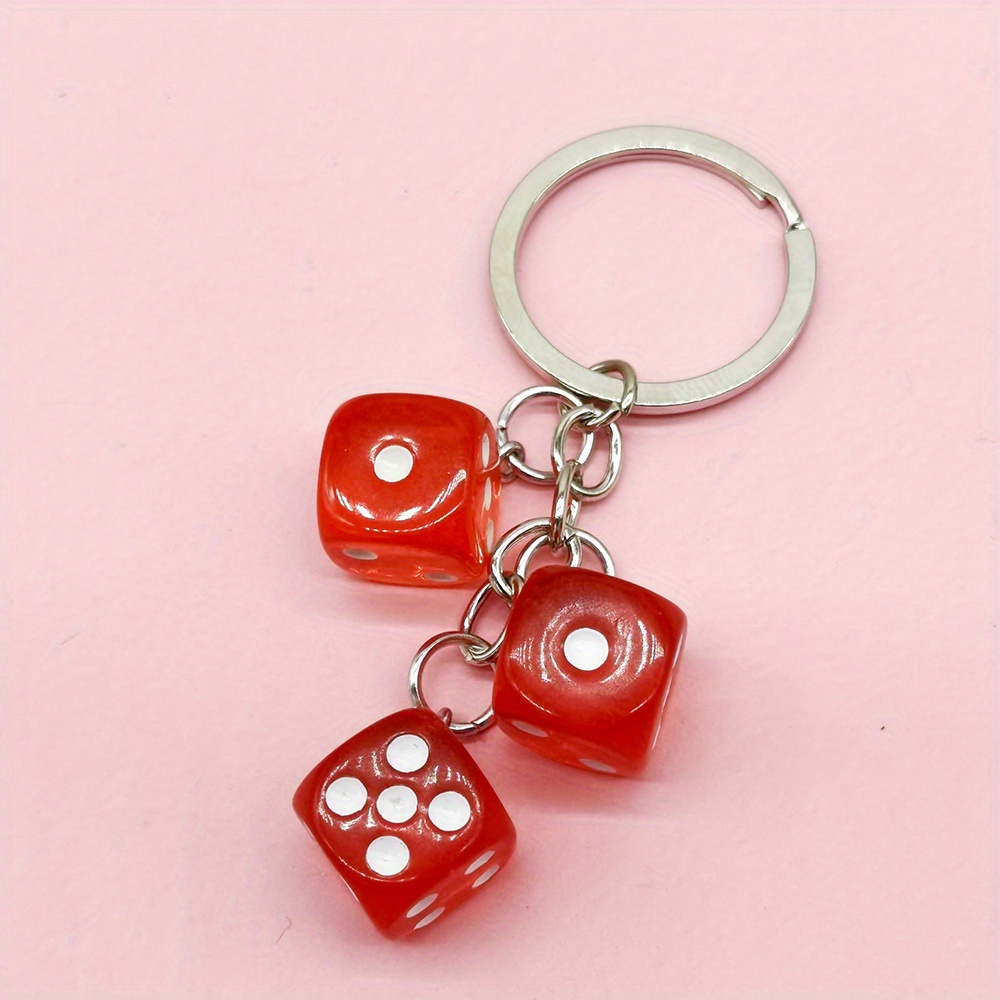 1pc Women's Lovely Pink Simulation Dice Pendant Fashionable Keychain Key  Ring Key Chain