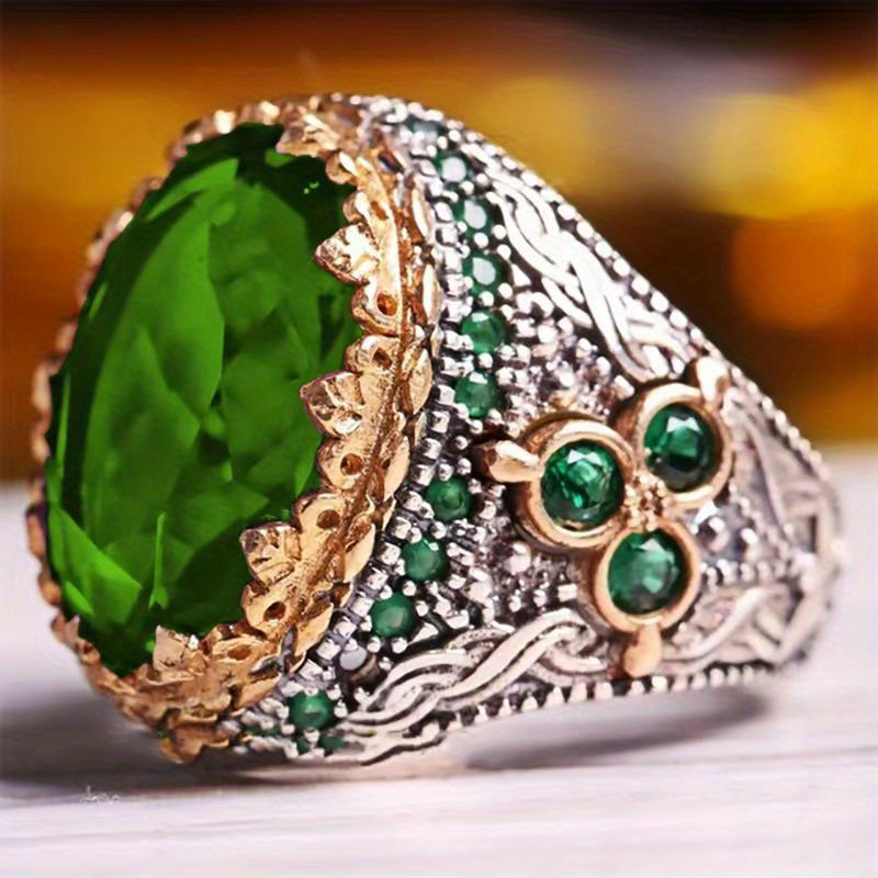 Men's Inlaid Jade Ring, Retro Design