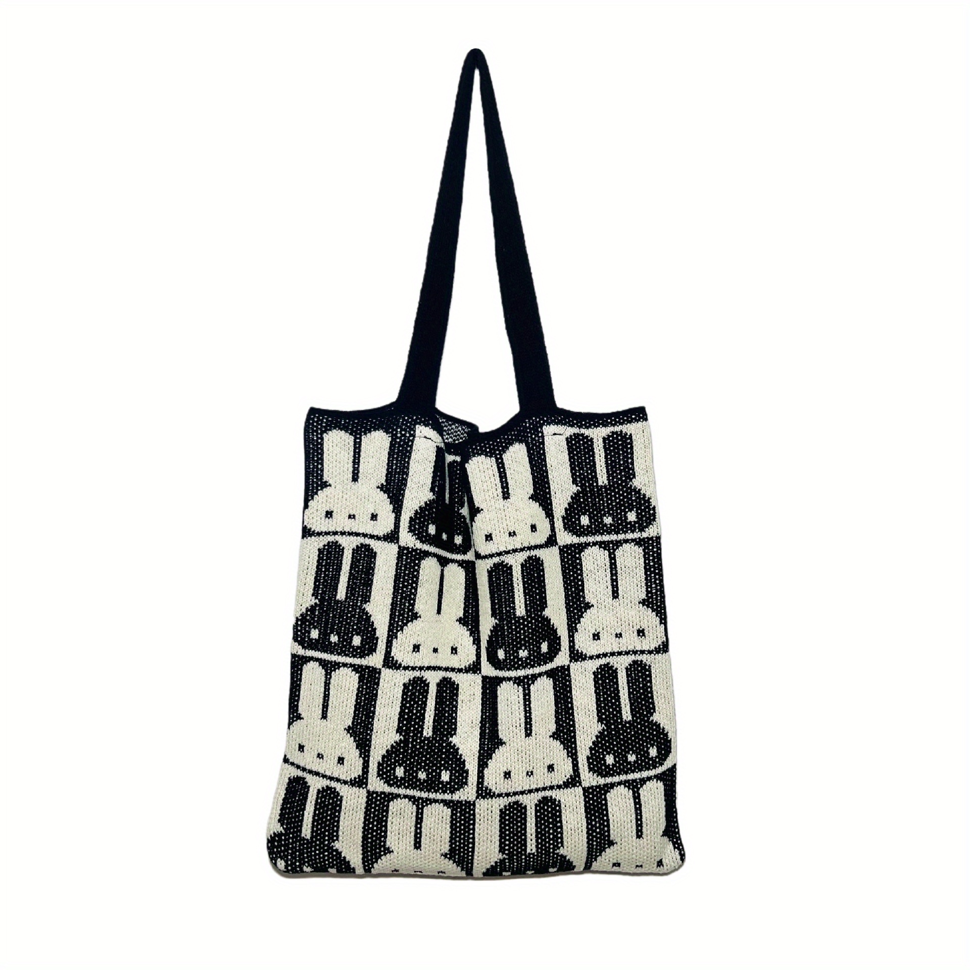 Cute Bunny Sequins Shoulder Bag, Cartoon Crochet Tote Bag, Kawaii