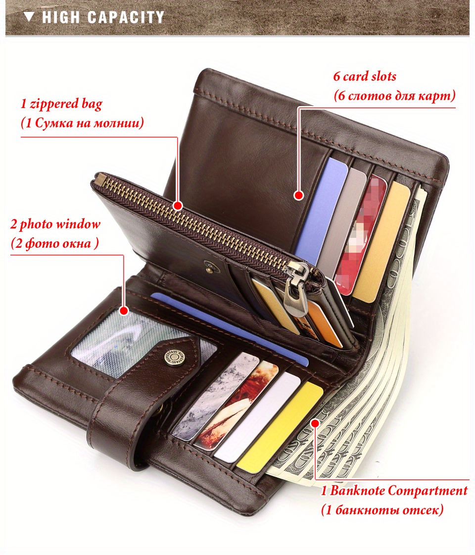 Luxury Men's Long Leather Wallet Big Capacity Card Phone Holder Handbag  Zipper