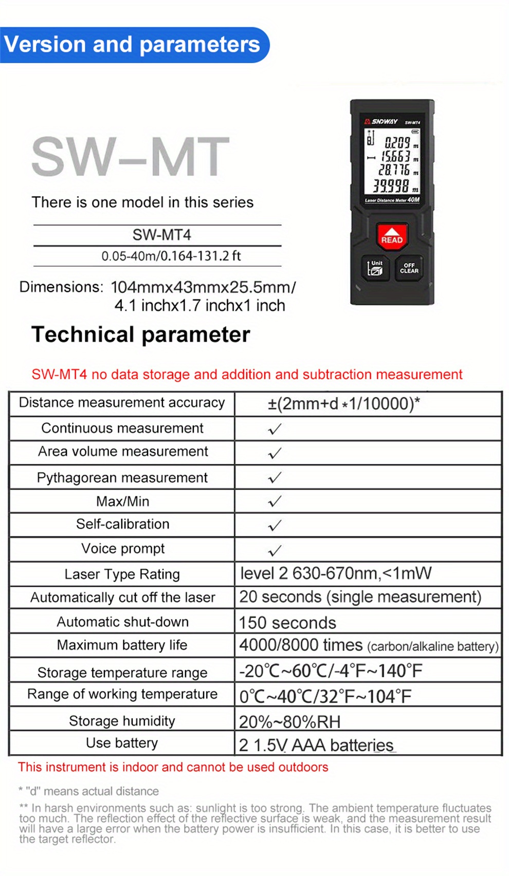 Outil De Mesure Laser, Poignée Portable Outil De Mesure Numérique Télémètre  630‑670nm Télémètre Laser M,in,Ft Unit Switching Télémètre