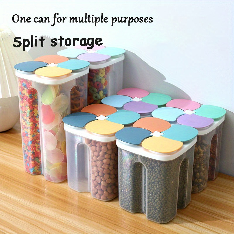 1pc Plastic Storage Container With Dividers For Grains And Cereals, Kitchen  Food Sealed Organizer Box For Beans