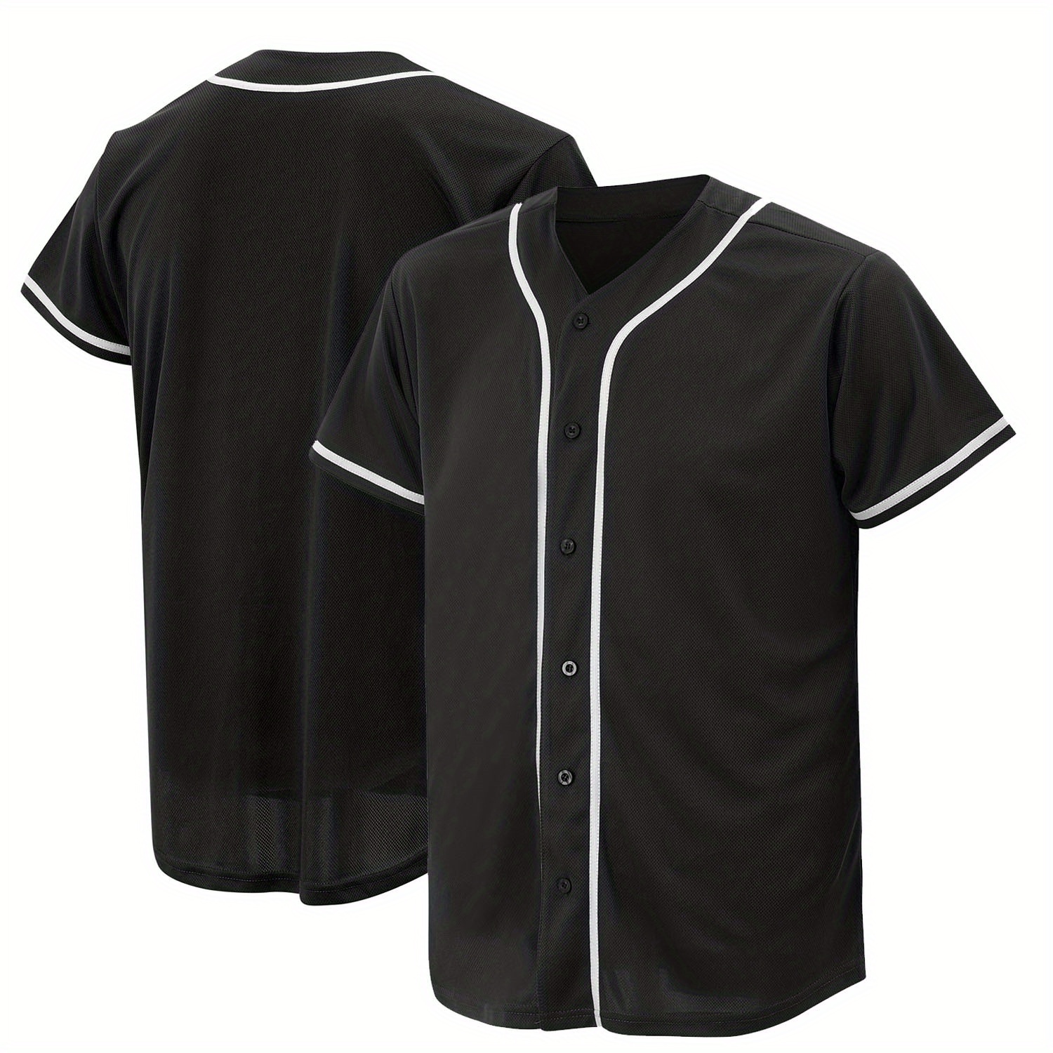 Unisex Button Down Plain Black Stripe Baseball Jerseys | YoungSpeeds