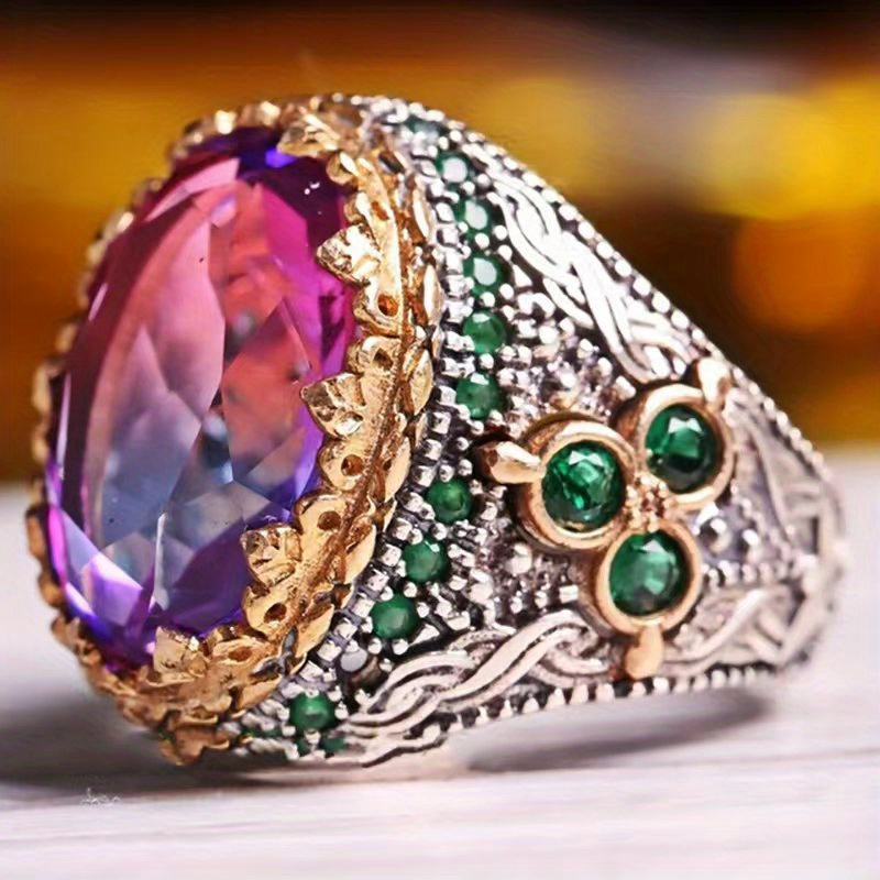 Men's Inlaid Jade Ring, Retro Design