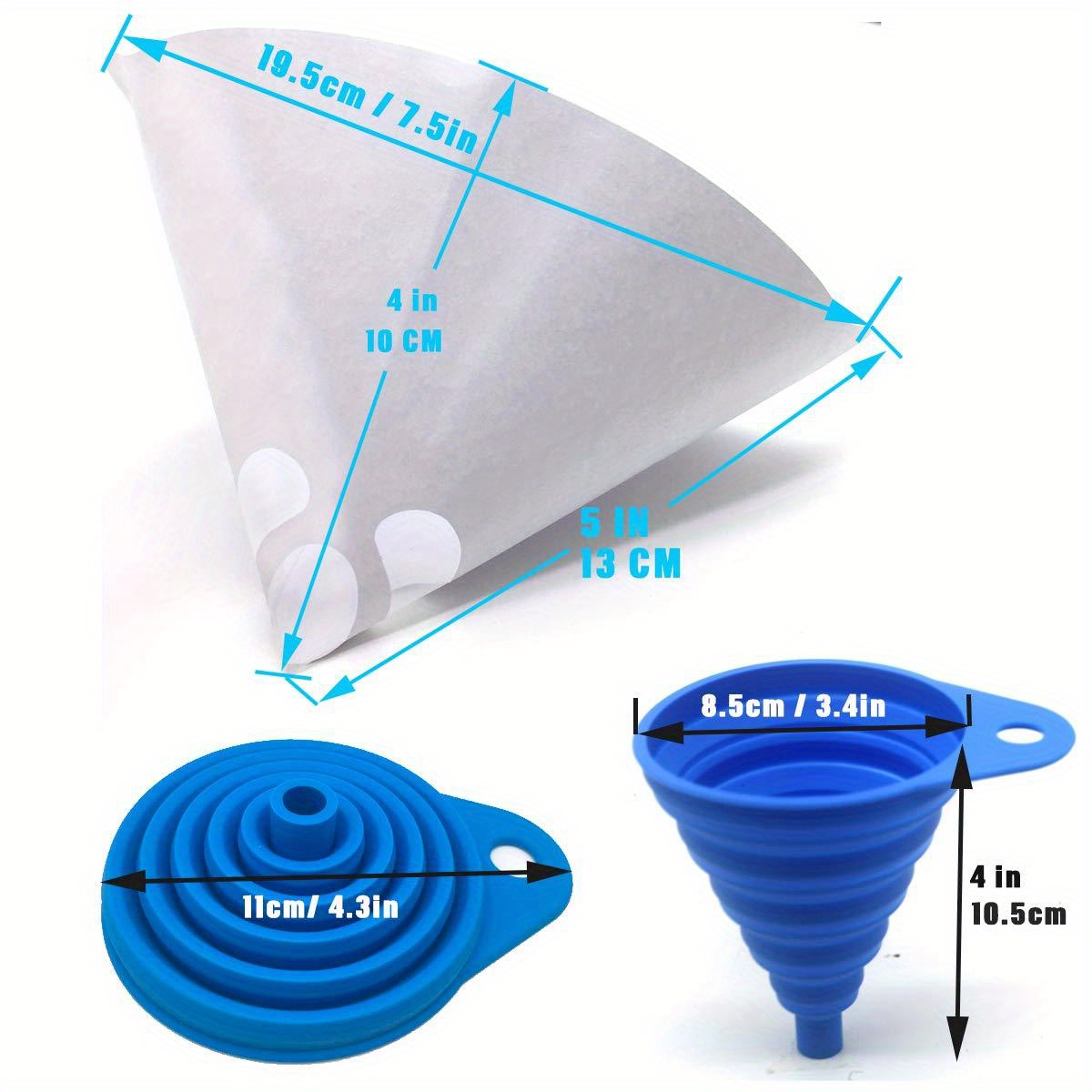 5Pcs Paint Strainer 150 Micron 107mmx77mm Cone Funnel Metal Mesh Blue