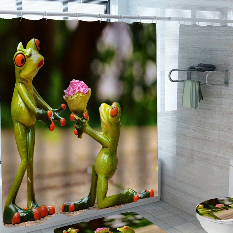 1/3pcs Tree Frog Pattern Shower Curtain With 12 Hooks, Bath Mats Set,  Non-Slip Bathroom Rug, Toilet U-Shape Mat, Toilet Lid Cover Pad, Bathroom  Decor