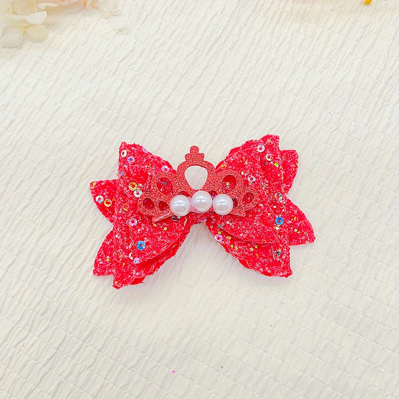 1pc Sequin Bow Knot Hair Clip Pu Leather Hair Clip Faux Pearl Side Clip