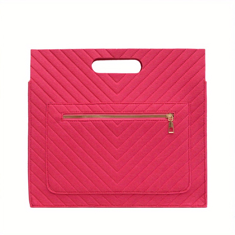 Solid Color Versatile Tote Bag, Striped Embossed Zipper Handbag