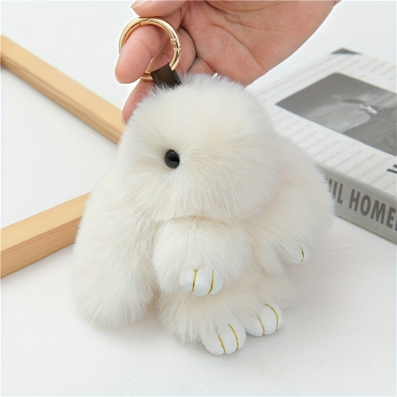 20 Color Fluffy Rabbit Fur Pompon Bunny Keychain Trinket Women Toy Pompom  Rabbit Key Ring On Bag Key Chain Jewelry Gift