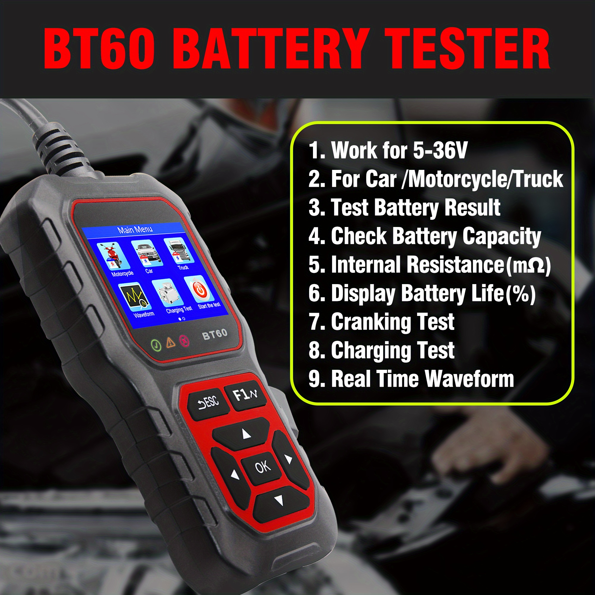 AUTOAND Testeur de batterie de voiture 12 V/24 V 30-1700 CCA - Outil  d'analyse de la batterie de voiture pour moto, SUV, bateau, camion :  : Auto et Moto