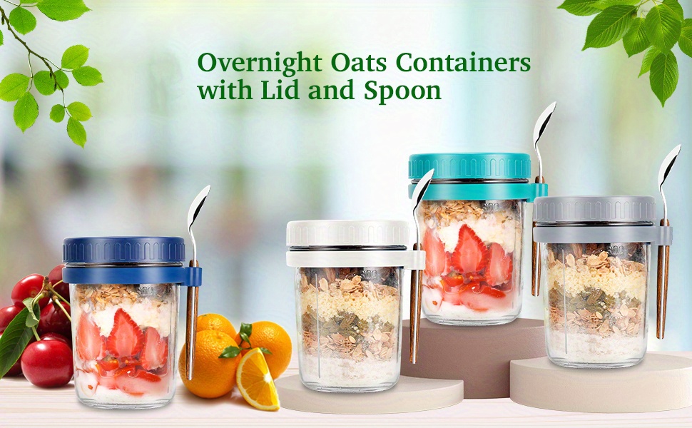Multipurpose Glass Food Jars For Overnight Oats, Cereal, Milk, Vegetable  And Fruit Salad - Includes Lid And Spoon - Measurement Marks For Easy  Portion Control - Temu