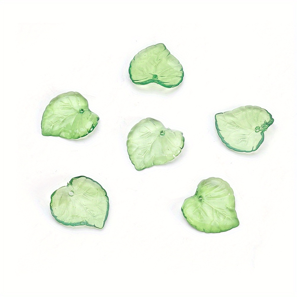 Image of 100 Pcs Transparent Green Acrylic Leaf Pendant Loose Beads For Making Earrings Bracelet Necklaces