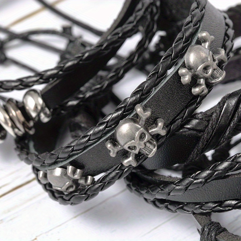 Black 3-Layer Beaded Leather Bracelet