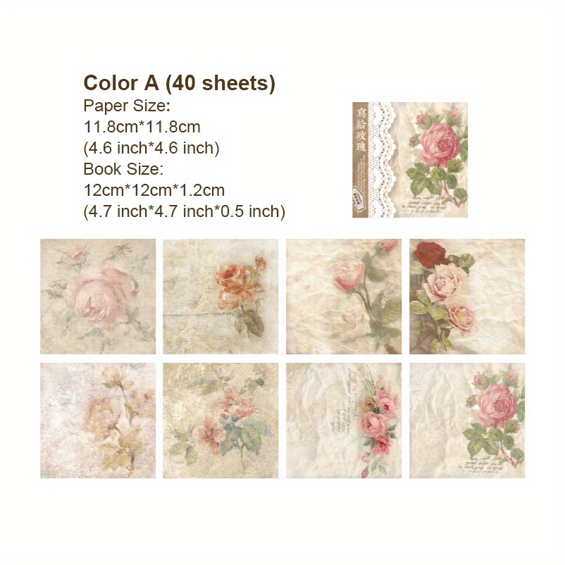 Decorative Paper Rose Floral Scrapbook Pack Retro - Temu