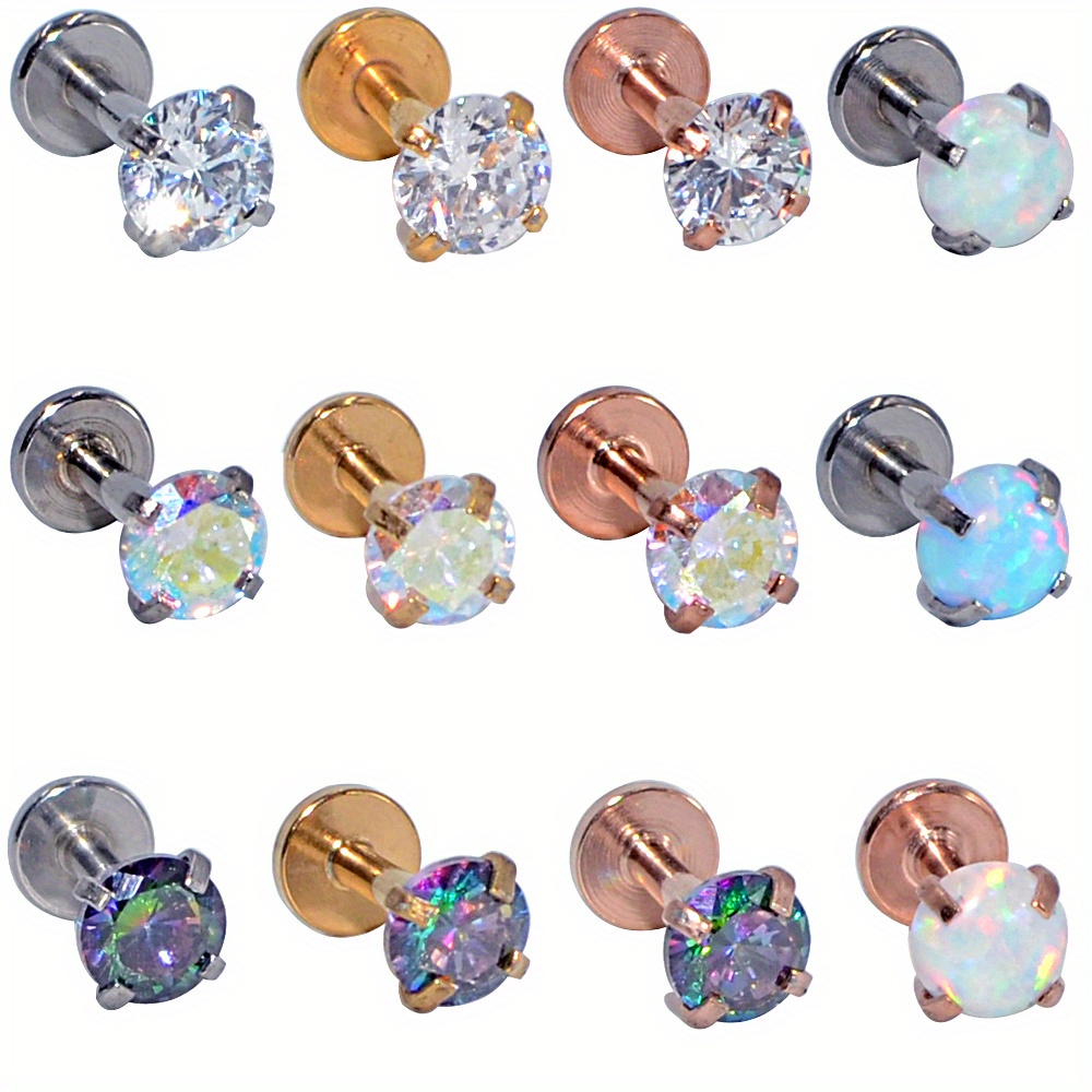 Internal Thread Lip Stud/ear Ring Claw Round Zircon Ear Ring - Temu ...