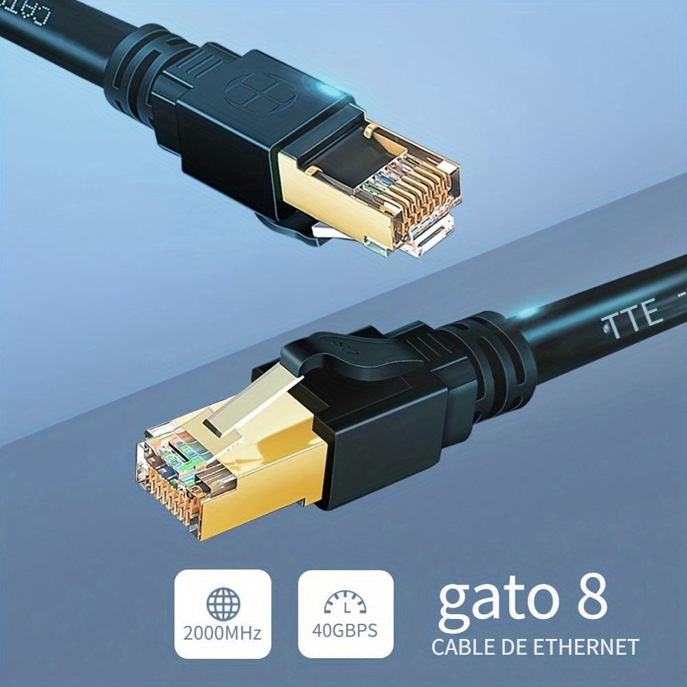 Cable Ethernet Cat8, para exteriores e interiores, cable de red LAN Cat 8  de alta velocidad de 6 pies, cable de red LAN Cat 8 de 40 Gbps 2000 MHz