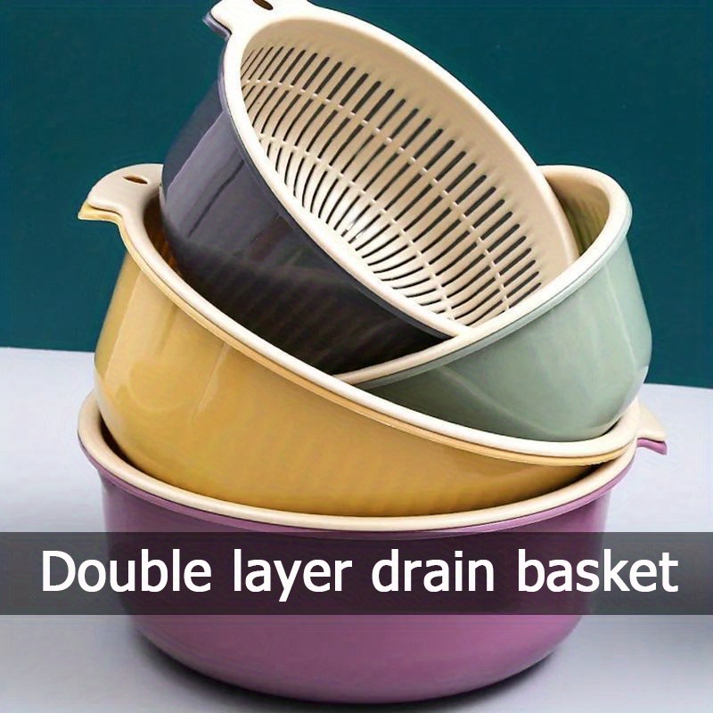 Yesbay Drain Basket Double-layered Fruit Vegetable Storage Bucket