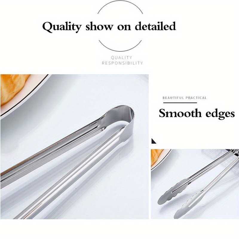 1pc food grade stainless steel kitchen tongs for cooking bbq heavy duty metal food tongs non slip grip multifunctional stainless steel food flipping tongs clip for beefsteak bread hamburger bbq meats pizza pies bread details 7