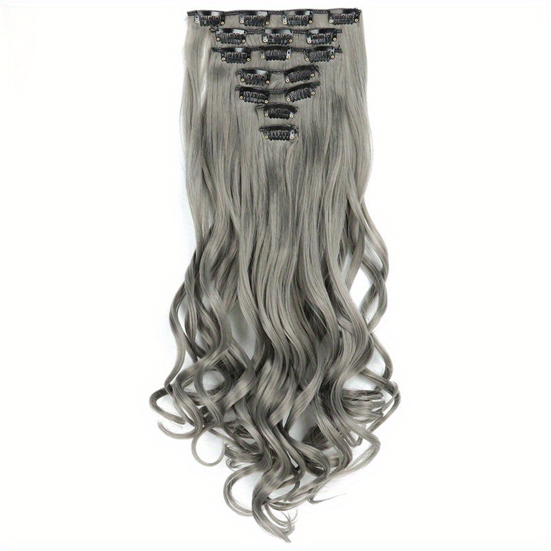 Clip In Long Wave Synthetic Hair Extensions Thick Hairpieces - Temu