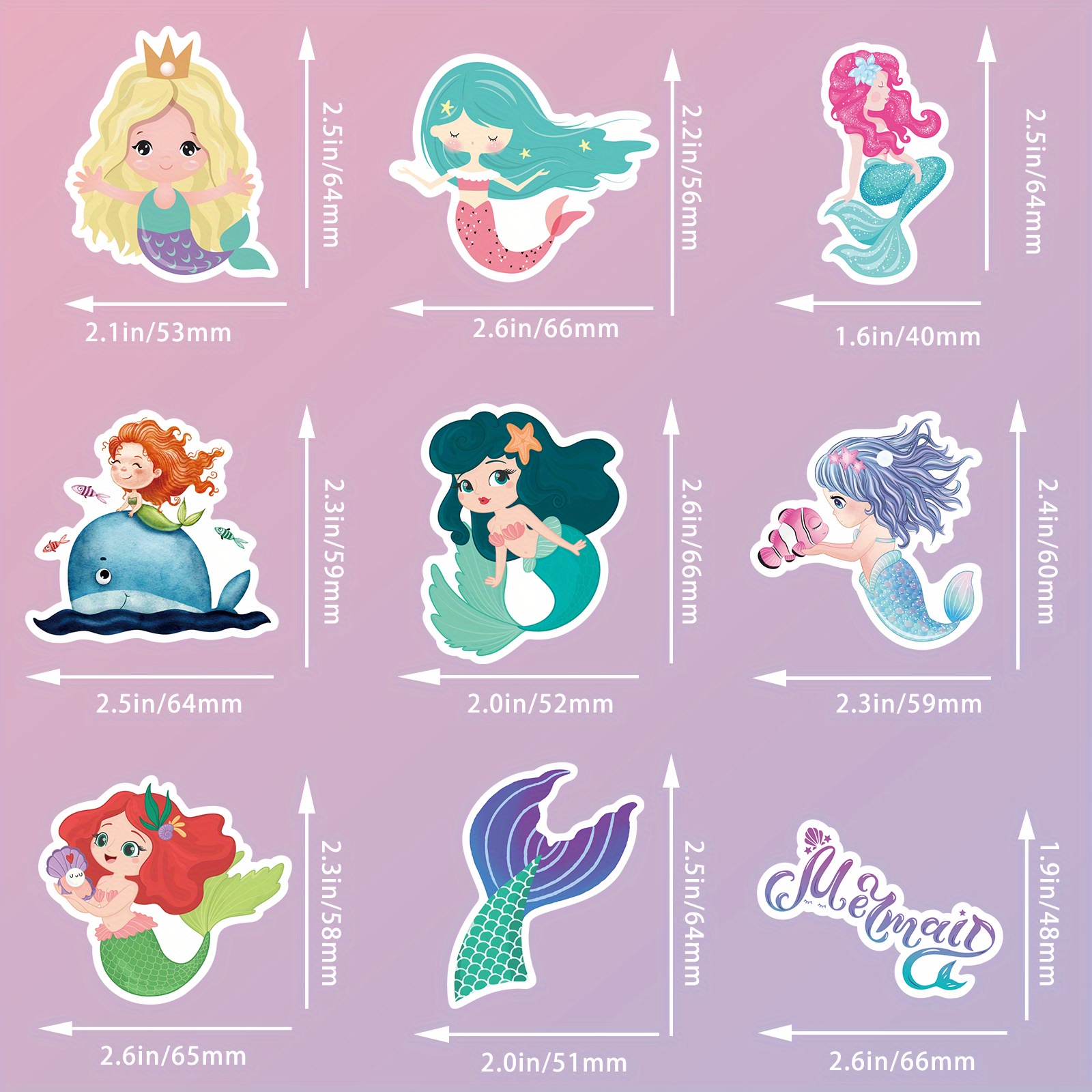 Mermaid Stickers, For Laptop, Cups, Water Bottles, Skateboard Luggage, Mermaid Birthday Party