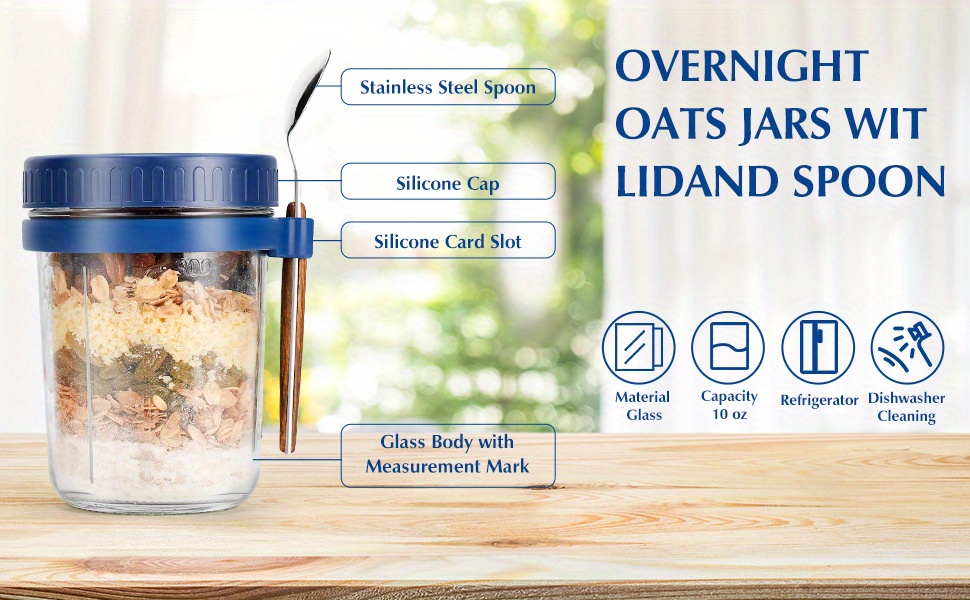 Overnight Oats Container 2-Pack - 10-Oz Glass Mason Jars w/ Spoons & Recipe  Book