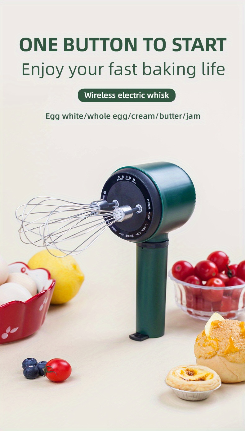 Electric Small Hand Mixer USB Rechargeable Hand Whisk One-Button Start with  2 Stainless Whisks and