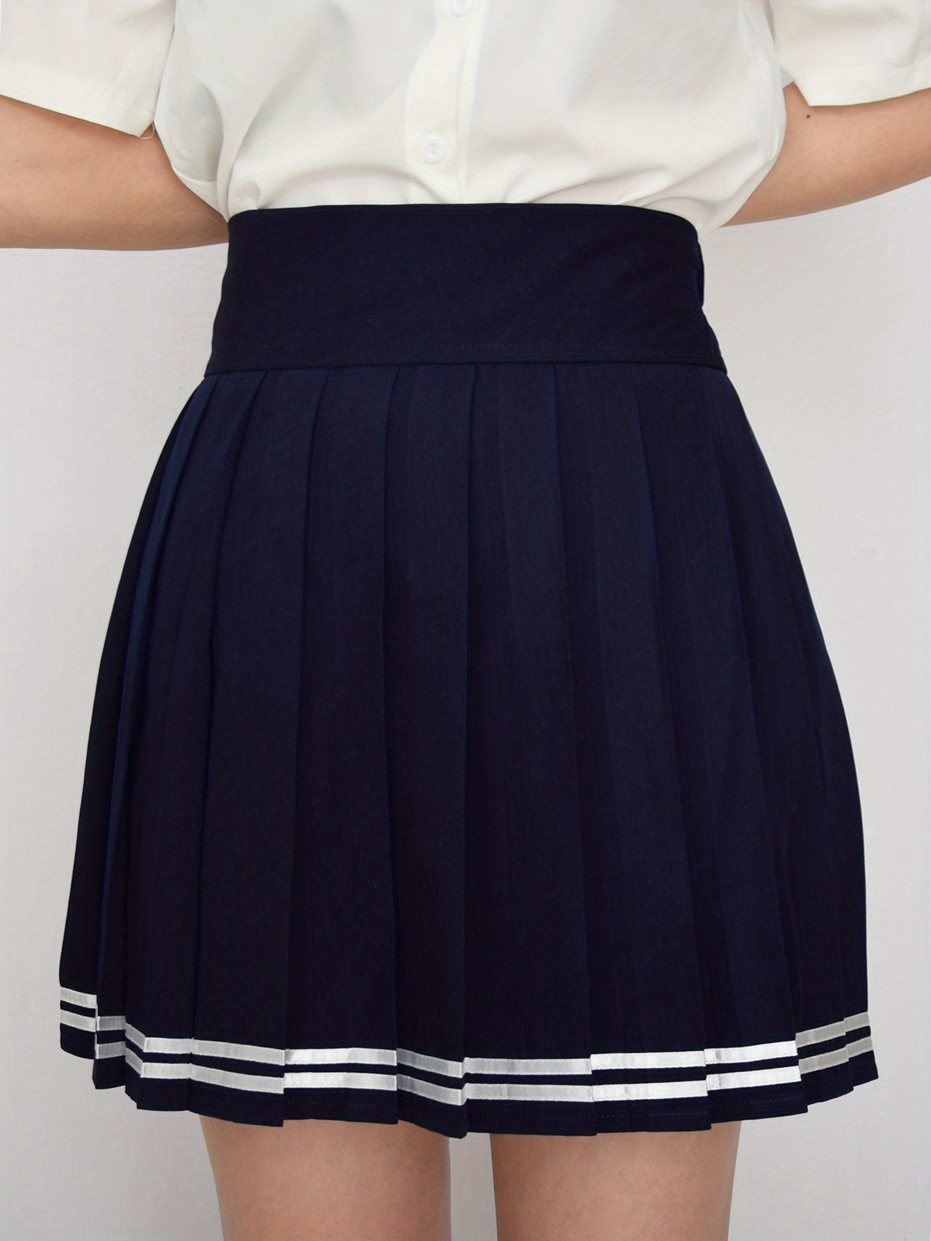 Preppy Kpop Striped Solid Pleated Skirts Casual High Waist Temu 6200