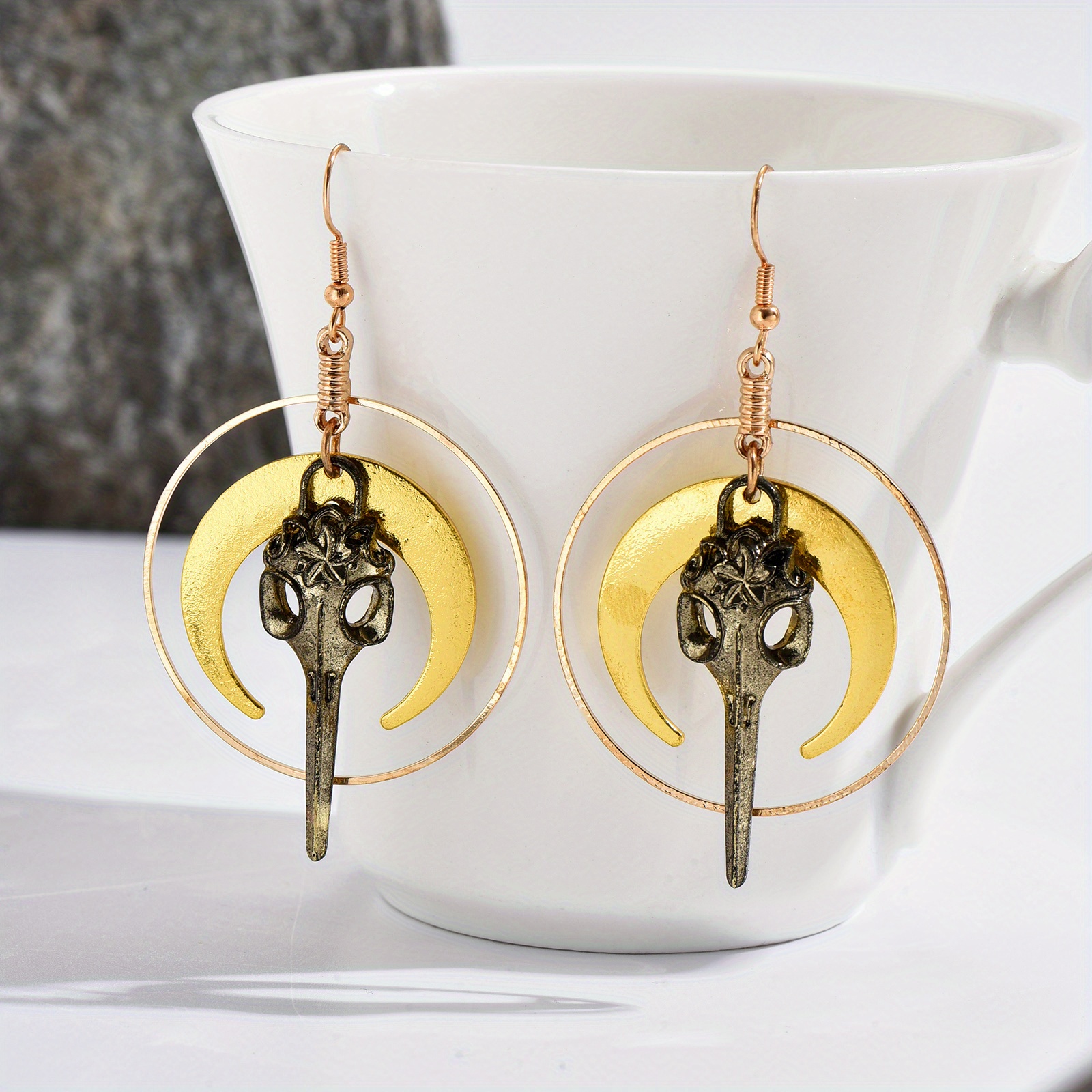 bohemian moon skull dangle earrings men vintage gothic Temu