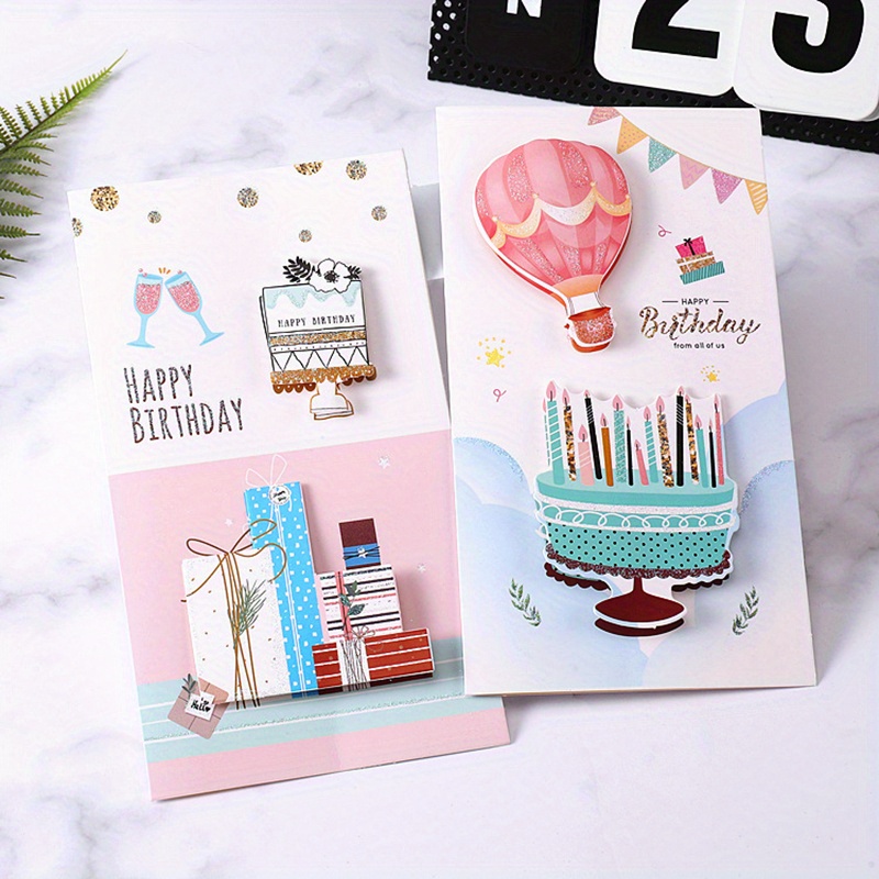 2pcs Glitter 3D Pop Up Birthday Wishes Card With Envelope