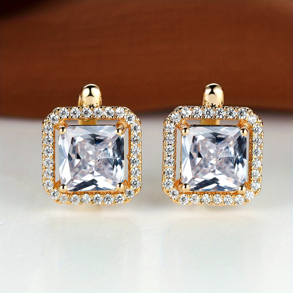 Square Cut Green Stone Drop Dangle Earrings for Women