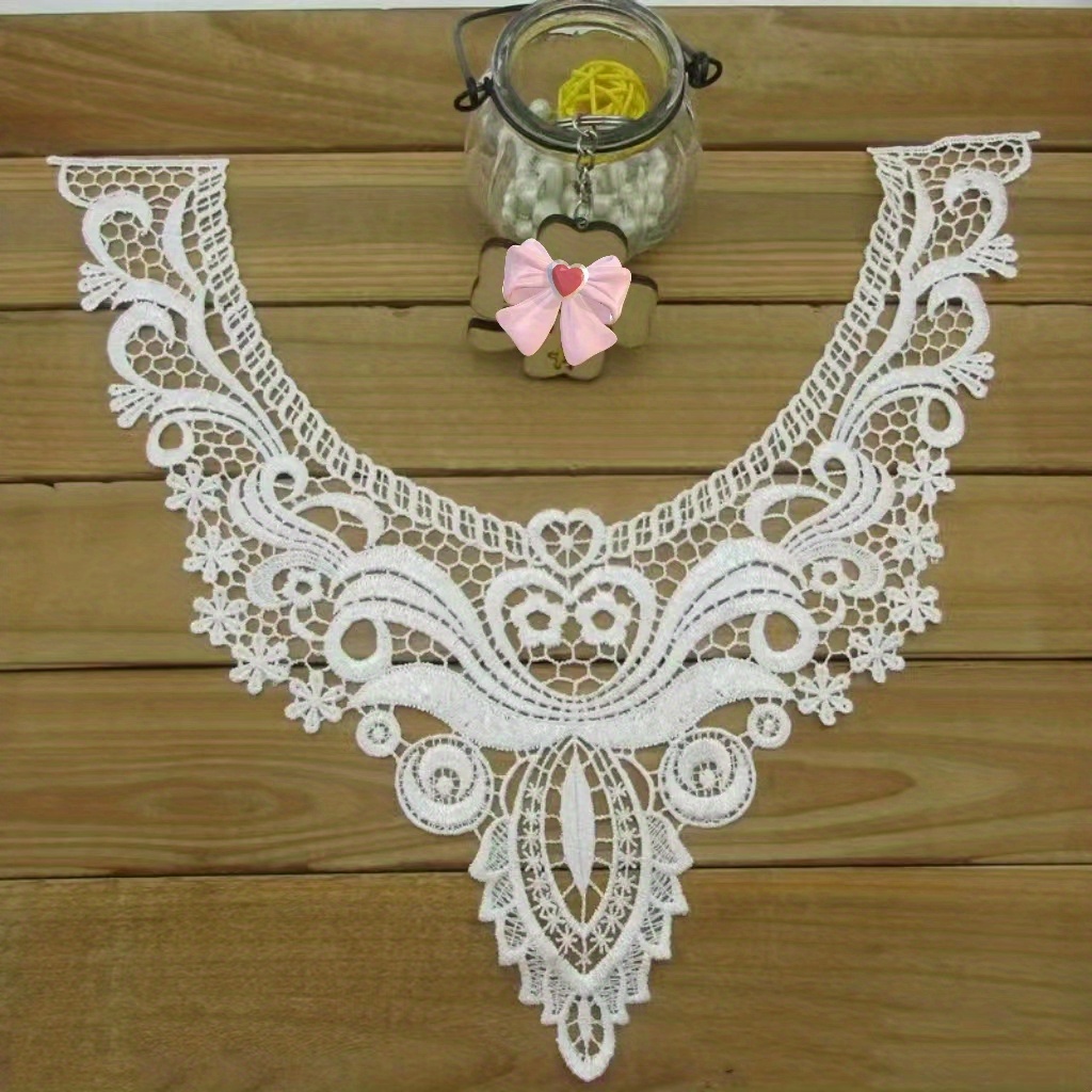 Image of 1pc White Embroidered Lace Neck Collar Applique, Garment Accessories For Diy Clothes Decoration