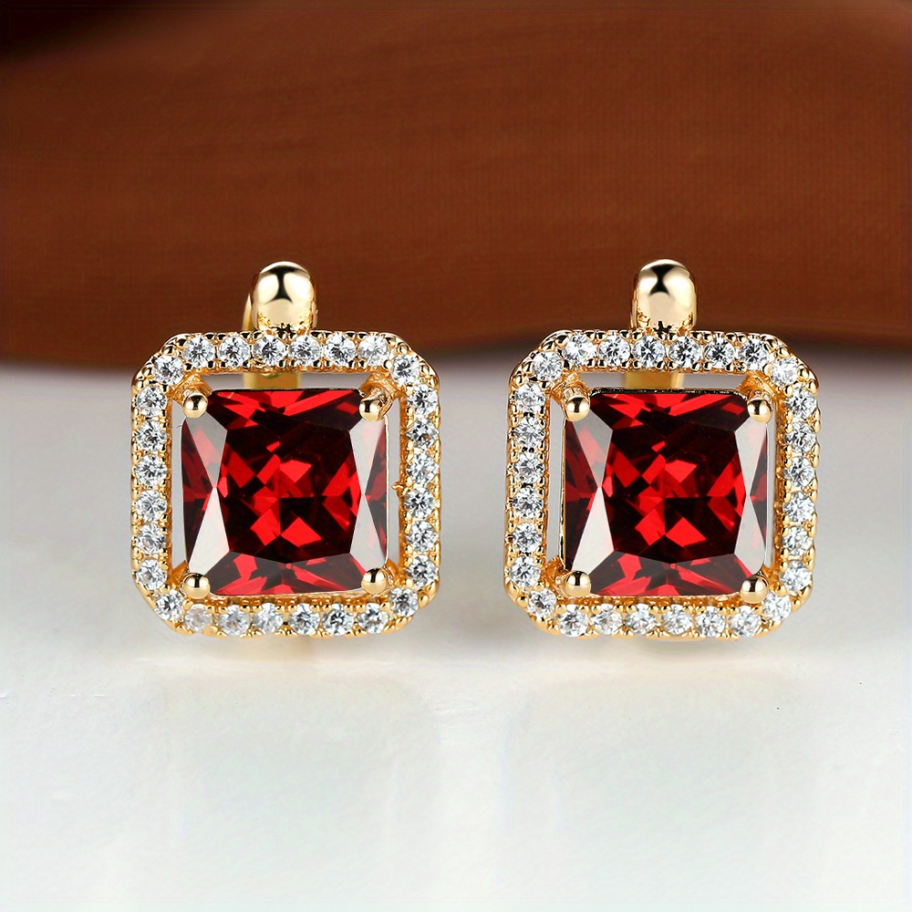 Square Cut Green Stone Drop Dangle Earrings for Women