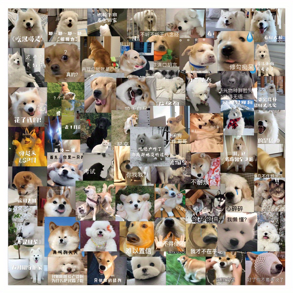 60-teiliges Lustiges Hunde-Aufkleber-Set, Lustiges  Hunde-Meme-Aufkleber-Set, Wasserdichte Grafische Welpengesichts-Aufkleber,  Für Raumdekoration