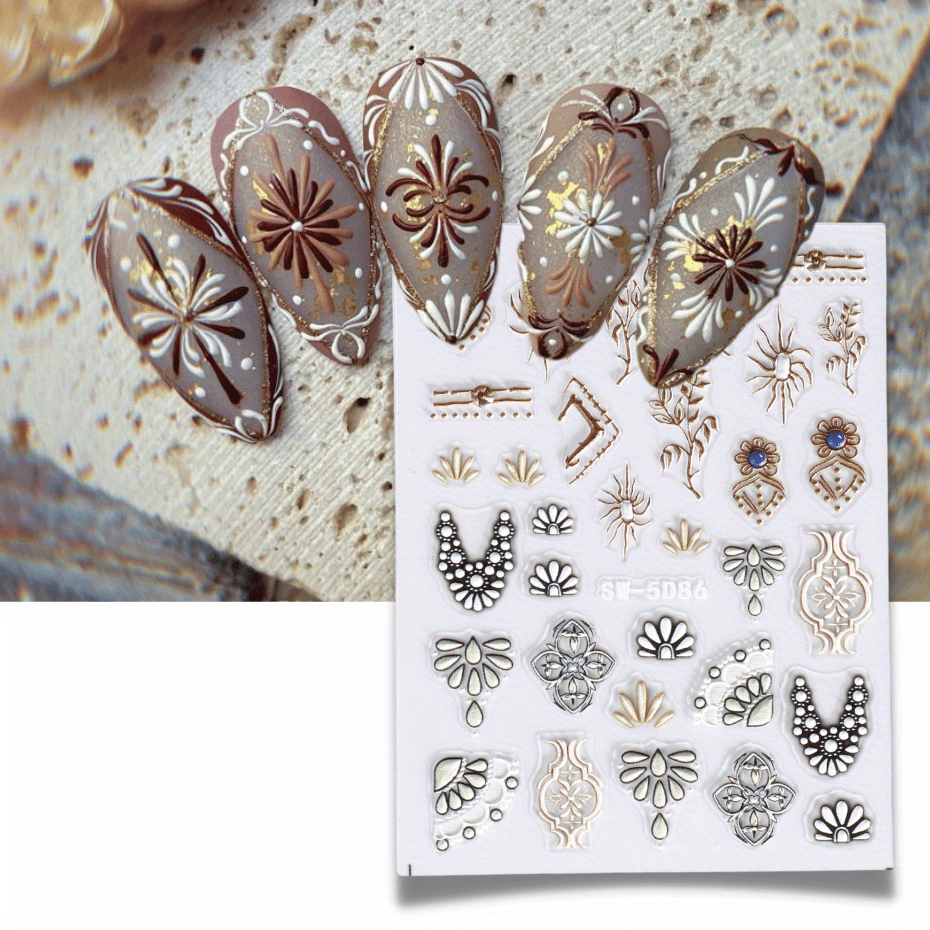 5d Embossed Bohemian Nail Art Sticker Adhesive Decal Elegant - Temu