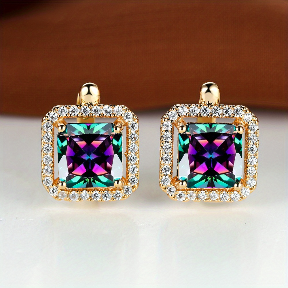 Square Cut Green Stone Drop Dangle Earrings for Women