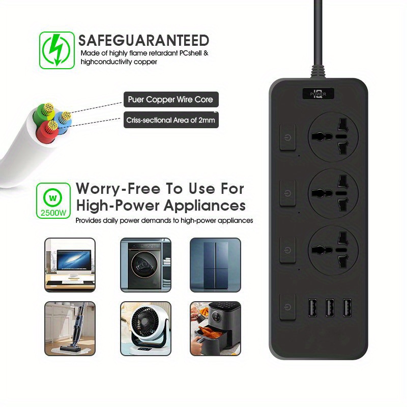 Power Board With Usb Port, Extension Cord With Multiple Sockets, General Purpose Power Board For