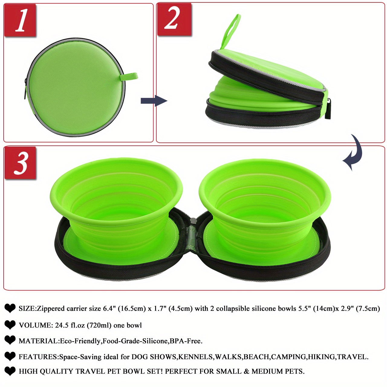 720 ML Collapsible Travel Bowl Silicone Pet Bowl with Lid Camping