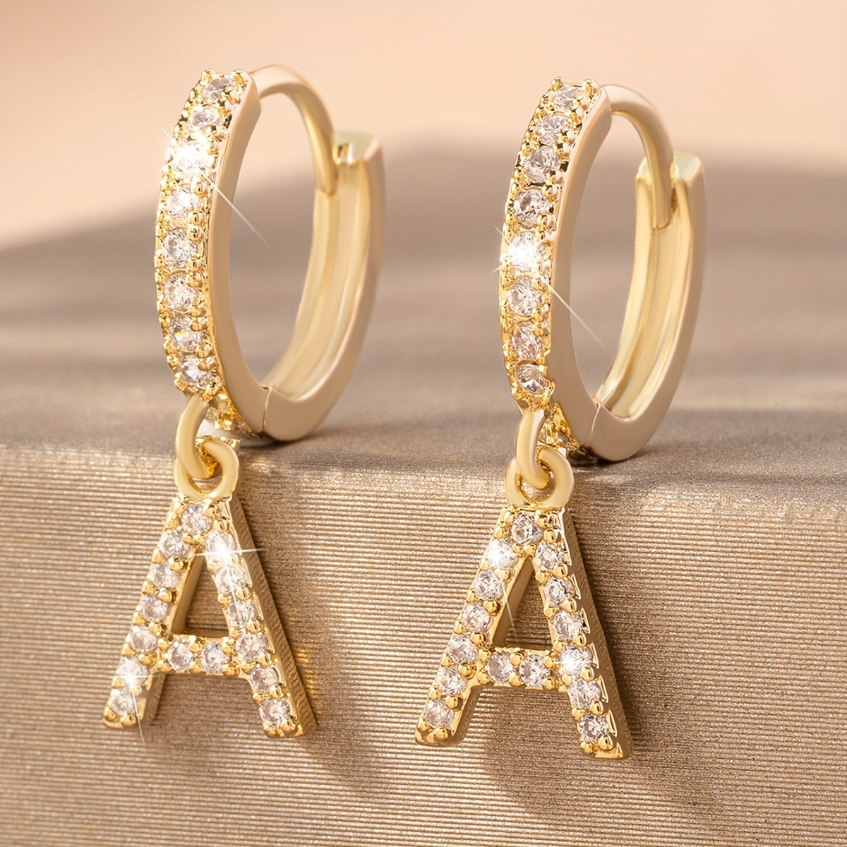 Crystal Zirconia Earrings Dangle Hoop A-Z Letter Initial Alphabet Women 1PC