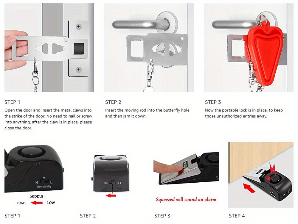 Upgraded Portable Door Lock Door Stop Siren Dual Protection - Temu