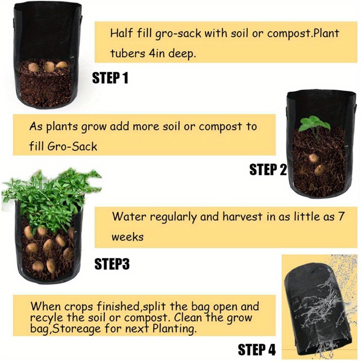 Potato Growing Bags, Durable Fabric Garden Planter Pots With Flap ...