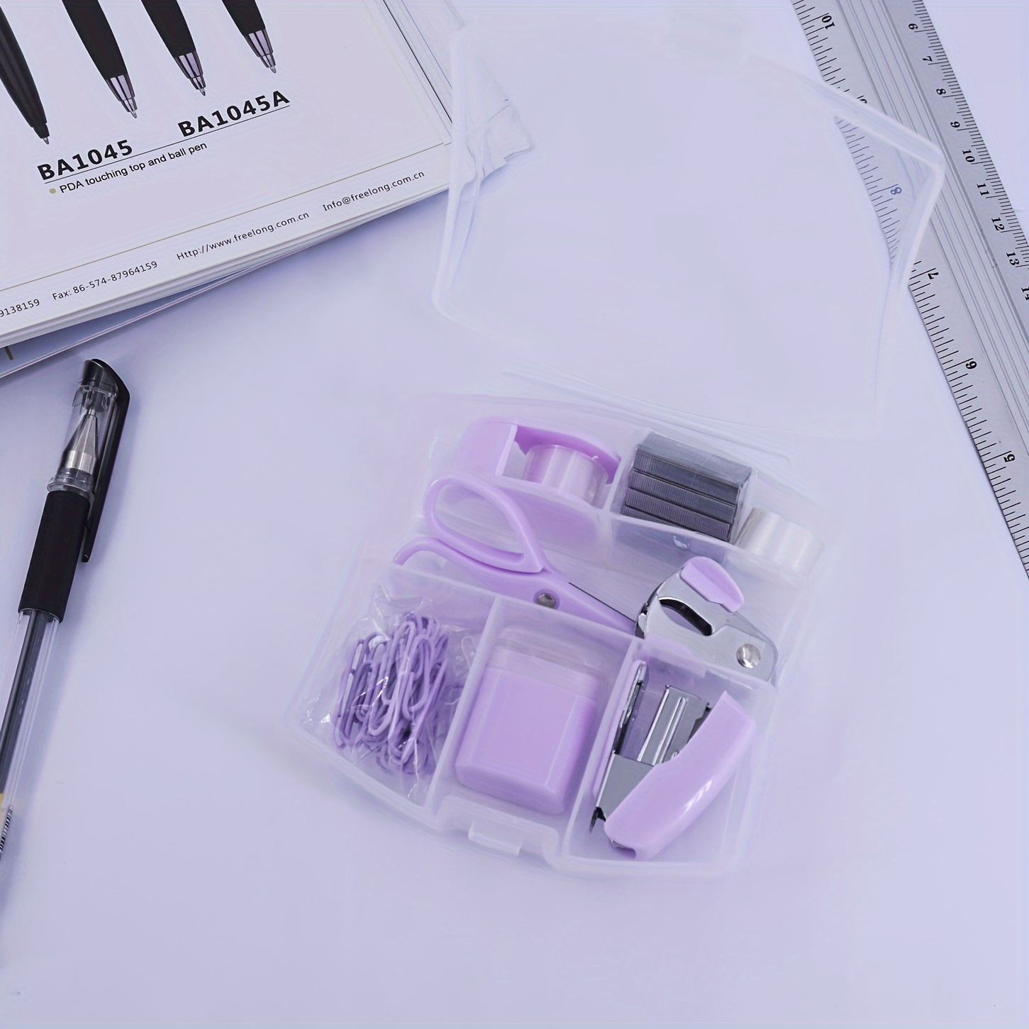 LD Pink Mini Office Supply Kit Portable Case with Scissors, Paper Clips, Tape Dispenser, Pencilener, Stapler & Staple Remover