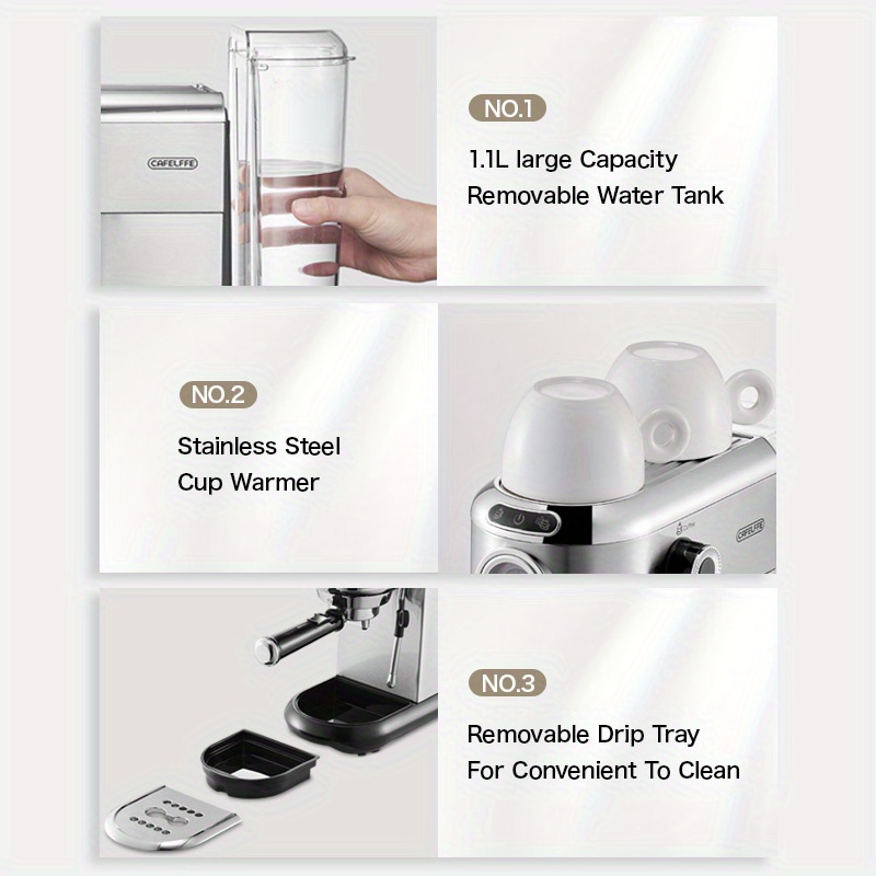 Cafelffe Professional Semi-Automatic Espresso Machine 20Bar with System, Water (Compatible with Italian Plug 220-240) - Heavy-Duty Commercial & Espresso Maker for Cappuccino, Latte, Macchiato -