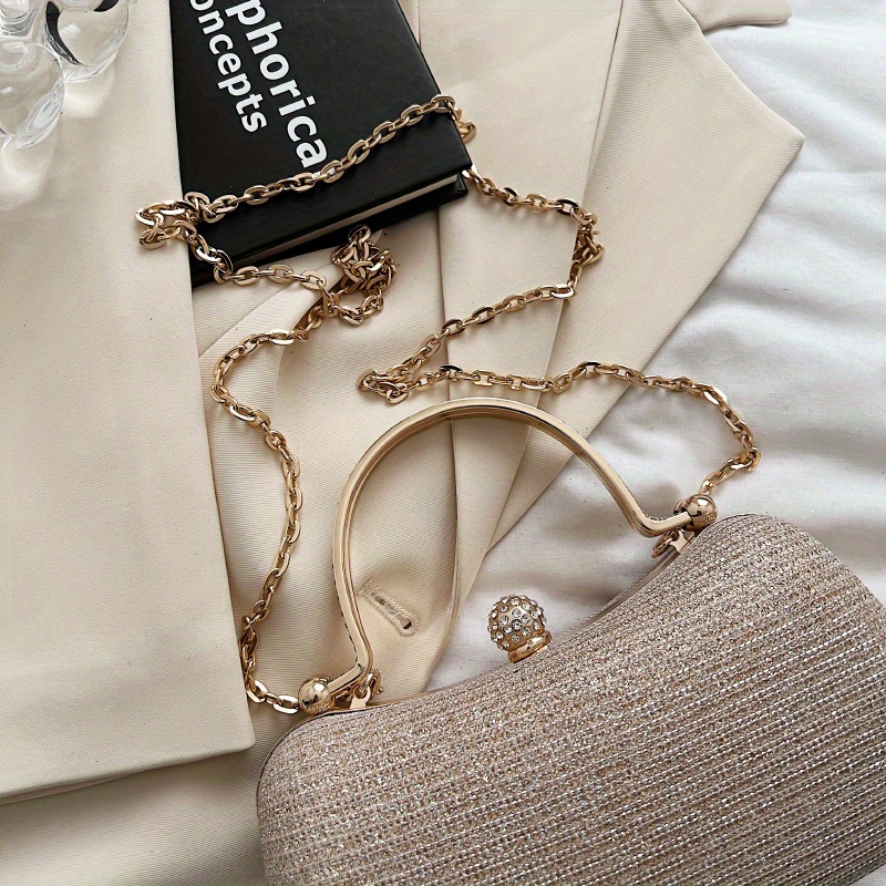 Glitter Evening Handbag, Top Ring Clutch Purse For Women, Trendy Chain Box  Bag For Wedding Prom Party - Temu
